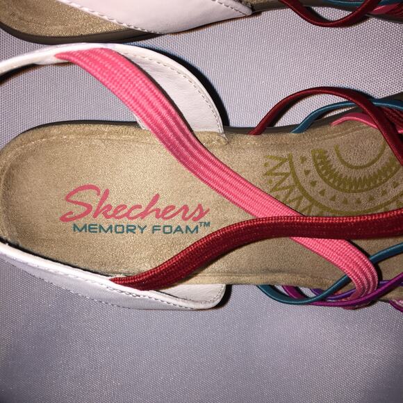 Skechers Sandals Women Parallel Crossed Wires Strappy Multicolor Wedge Heel READ - Picture 7 of 10